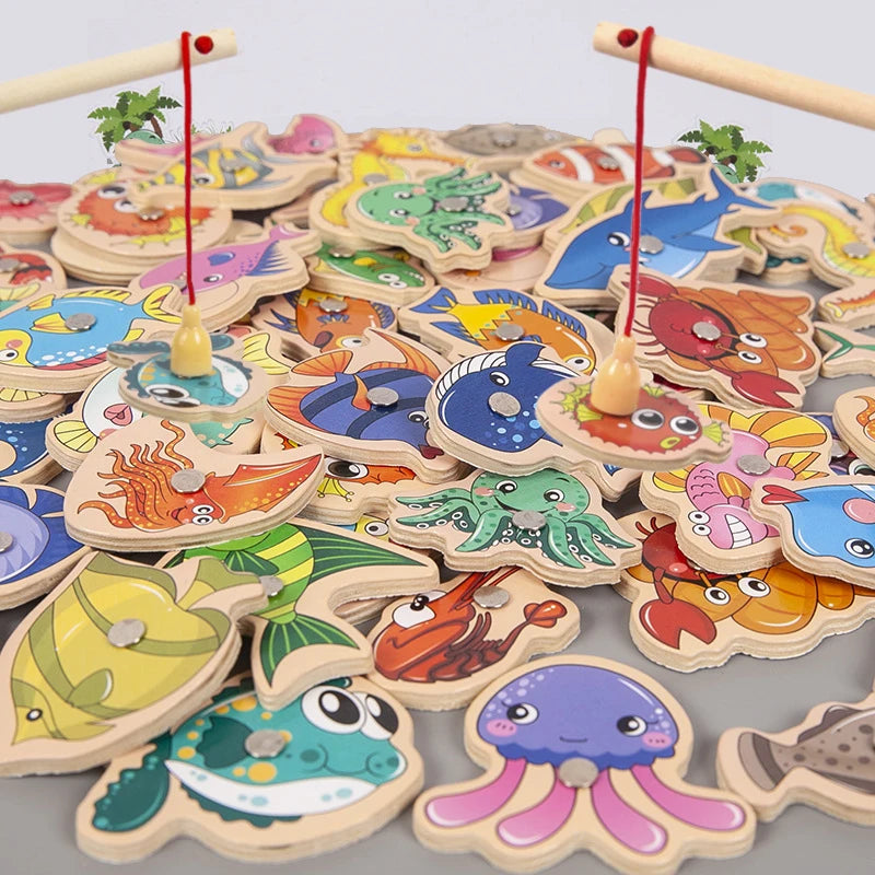 3-Peche-magnetique en-bois-Vie-marine-ensemble-de-pieces