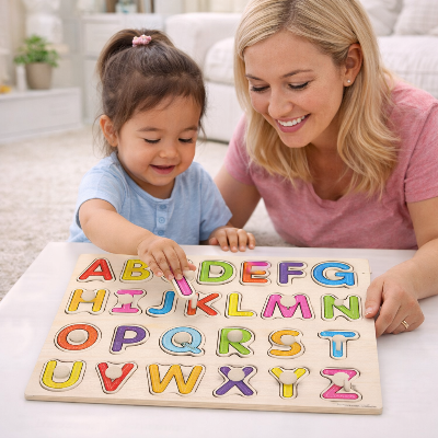 Puzzle-bois-Alphabet-planche-encastrement-maman-fille