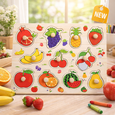 Puzzle en bois | fruits - planche d’encastrement (1–3 ans)