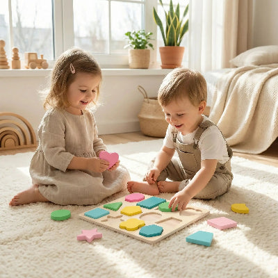 Puzzle-bois – formes-pastelles-planche-garçon-fille