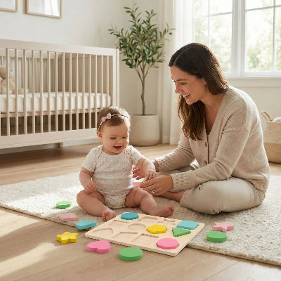 Puzzle-bois – formes-pastelles-planche-maman-bebe