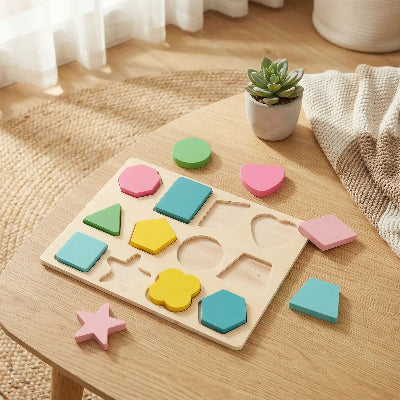 Puzzle en bois | formes - planche d'encastrement (1–3 ans)