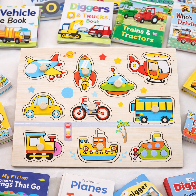 Puzzle-en-bois-véhicules-planche-livres