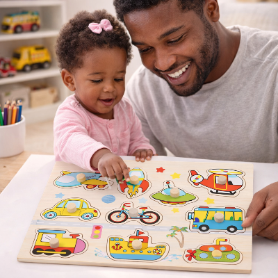 Puzzle-en-bois-véhicules-planche-papa-fille