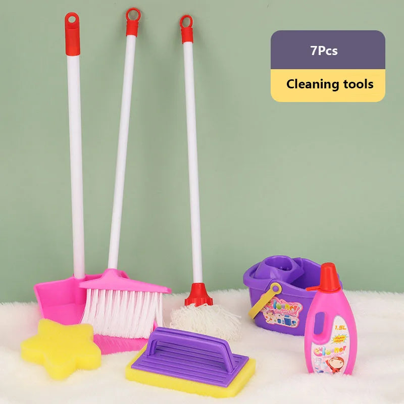 Simulation Home Appliances Cleaning Toys Pretend Play Children Housework Supplies Kit with Dustpan Broom Bucket Mop Cleaner Tool