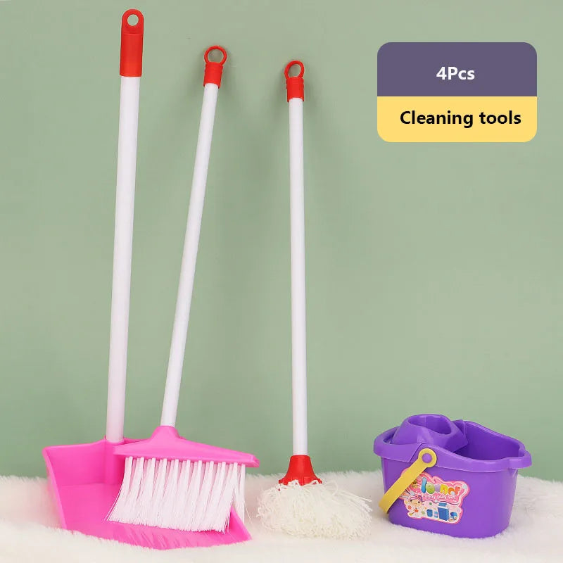 Simulation Home Appliances Cleaning Toys Pretend Play Children Housework Supplies Kit with Dustpan Broom Bucket Mop Cleaner Tool