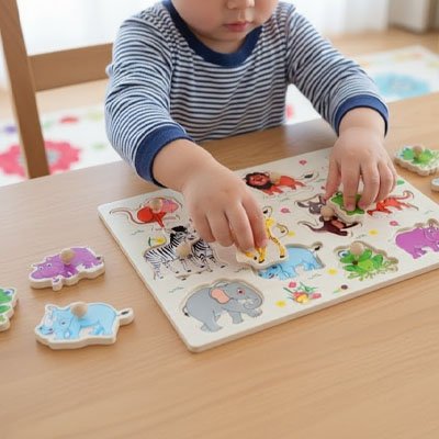 puzzle-bois-reconnaitre-animaux-enfant-joue